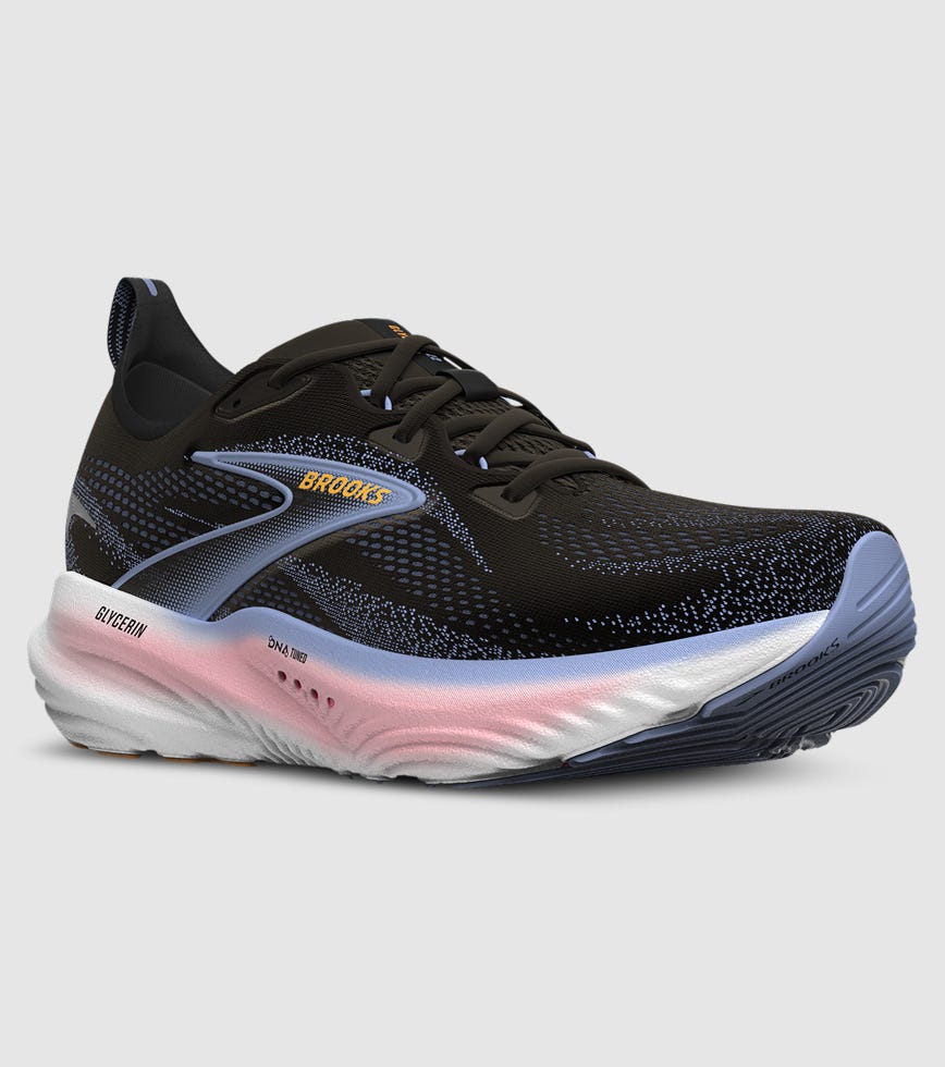 BROOKS GLYCERIN 22 WOMENS BLACK BLUE HERON ORANGE The Athlete's Foot