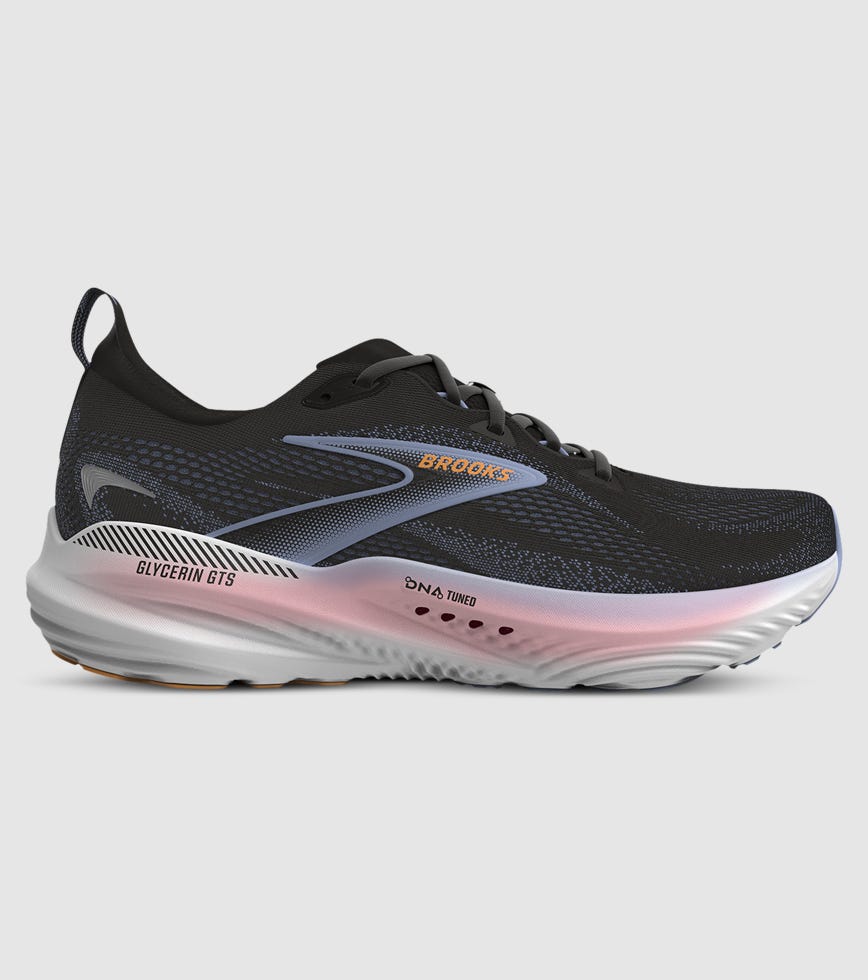 BROOKS GLYCERIN GTS 22 WOMENS BLACK BLUE HERON ORANGE | The