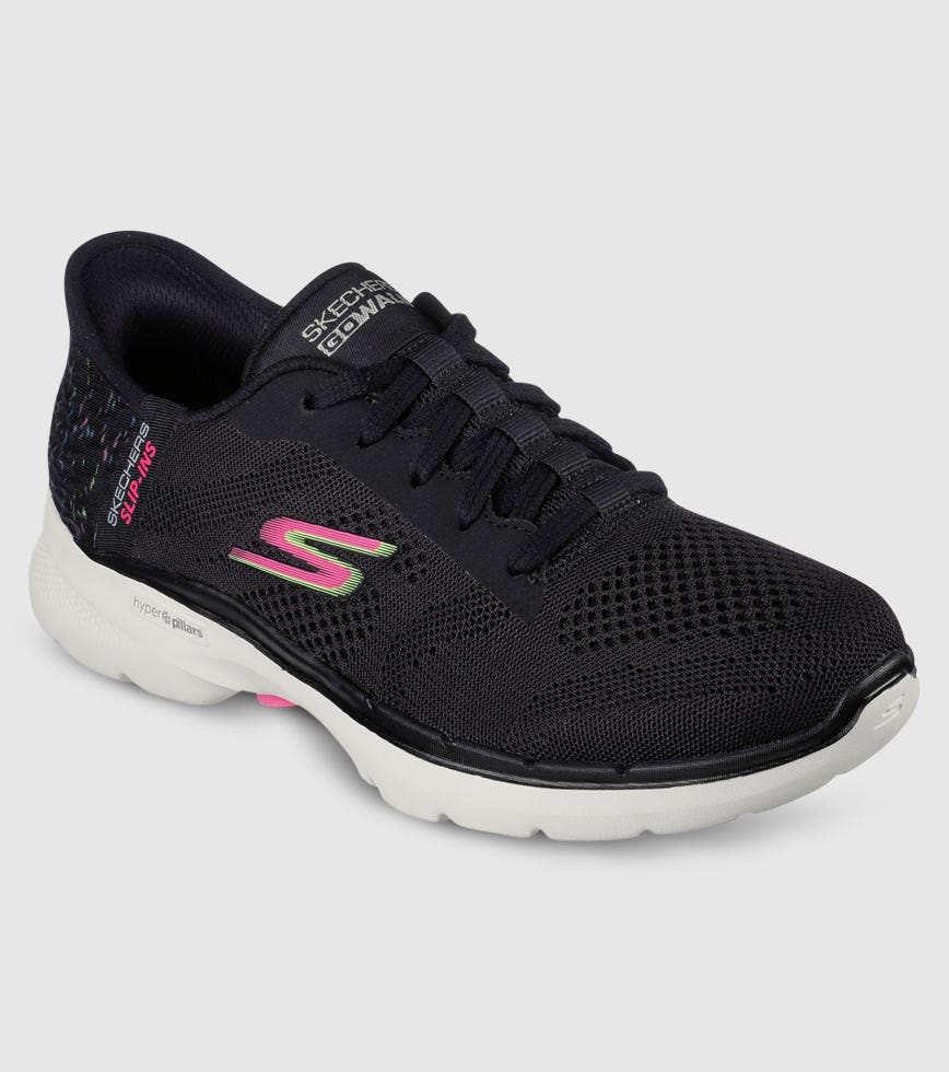 SKECHERS SLIP-INS GO WALK VIVID IDEA WOMENS BLACK MULTI The