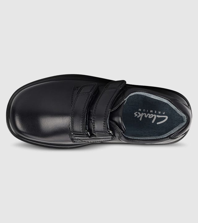 Clarks In Denver CLARKS DENVER E (PS) KIDS V-STRAP SCHOOL SHOES BLACK | The Athlete's Foot