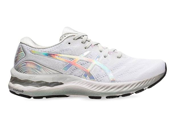 ASICS GEL-NIMBUS 23 PLATINUM WOMENS GLACIER GREY WHITE The Foot