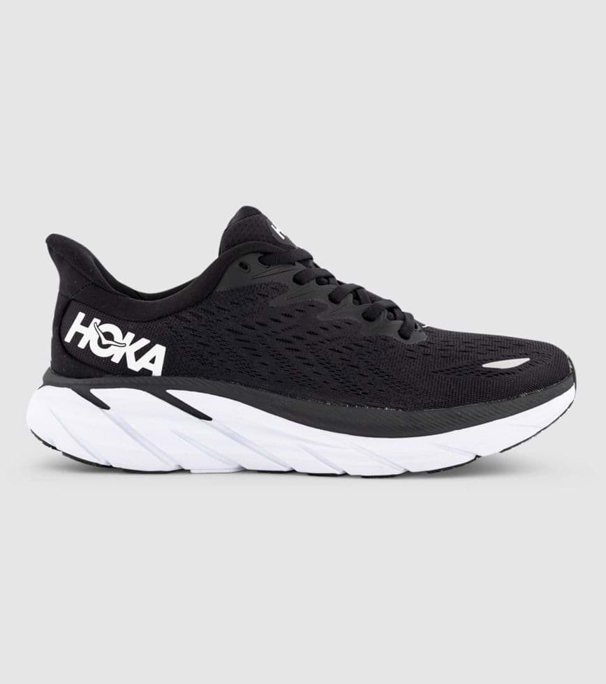 HOKA CLIFTON 8 WOMENS BLACK WHITE | The Athlete's Foot