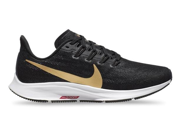 NIKE ZOOM PEGASUS 36 WOMENS BLACK METALLIC GOLD-UNIVERSITY RED-WHITE | Black Womens Neutral Running Shoes