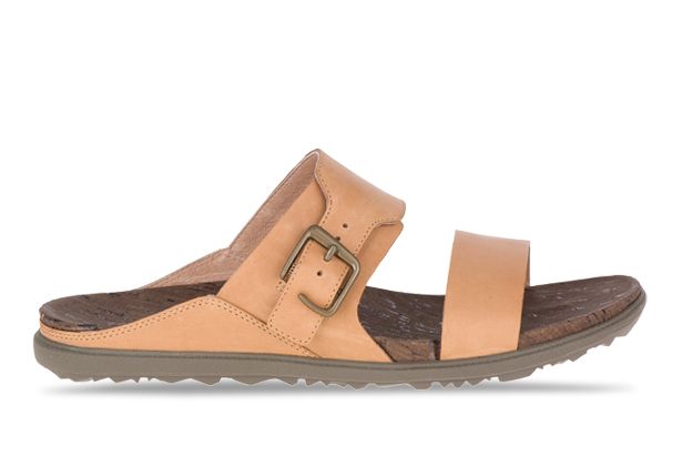 MERRELL AROUND TOWN LUXE BUCKLE SLIDE WOMENS NATURAL TAN | Coral Womens  Sandals