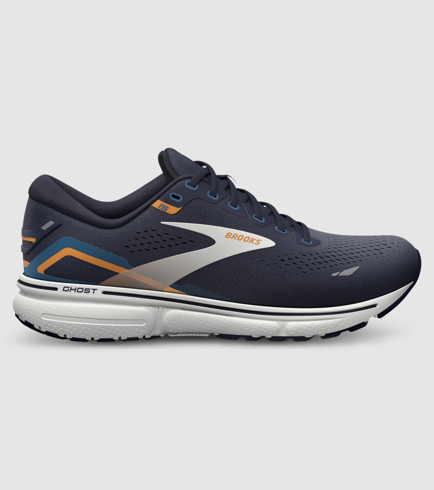 BROOKS GHOST 15 2E WIDE MENS PEACOAT BLUE ORANGE POP The Athlete s Foot
