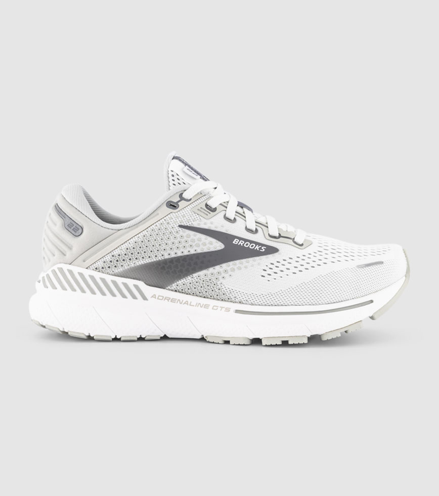 BROOKS ADRENALINE GTS 22 D WOMENS WHITE OYSTER PRIMER GREY The Athlete s Foot
