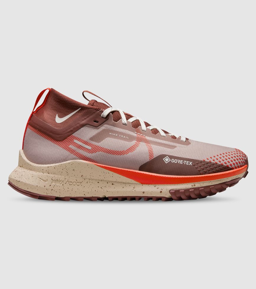 NIKE REACT PEGASUS TRAIL 4 GORE TEX WOMENS DIFFUSED TAUPE PICANTE RED DARK PONY The Athlete s Foot
