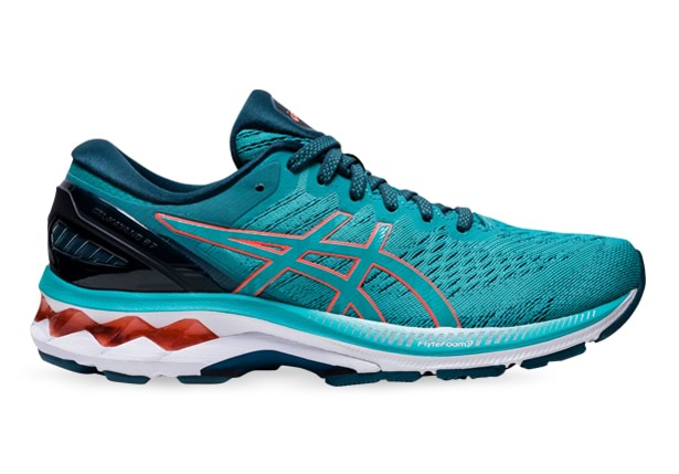 ASICS GEL KAYANO 27 WOMENS TECHNO CYAN SUNRISE RED The Athlete s