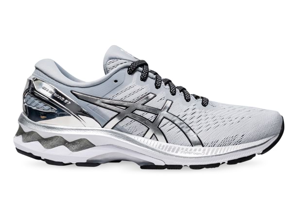 ASICS GEL KAYANO 27 PLATINUM WOMENS GLACIER GREY PURE SILVER The