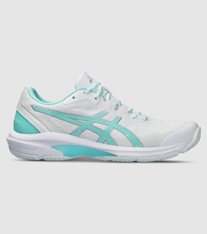 ASICS NETBURNER SHIELD WOMENS NETBALL SHOES WHITE ILLUMINATE MINT The