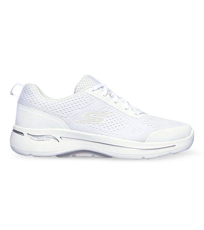 SKECHERS GO WALK ARCH FIT MOTION BREEZE WOMENS WHITE SILVER | The ...