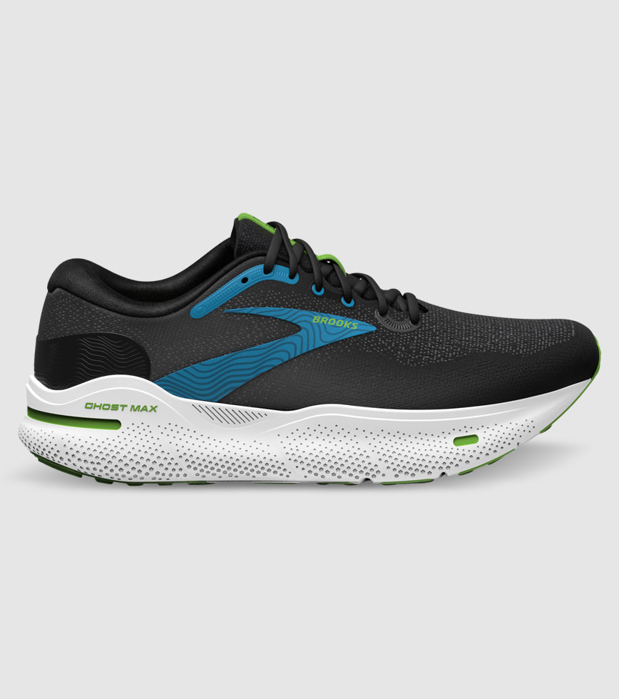 BROOKS GHOST MAX 4E X WIDE MENS BLACK ATOMIC BLUE JASMINE The