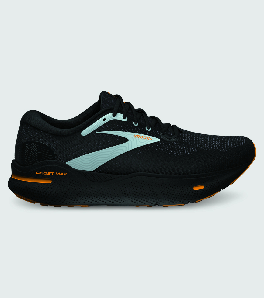 BROOKS GHOST MAX MENS BLACK ORANGE CLOUD BLUE The Athlete s Foot