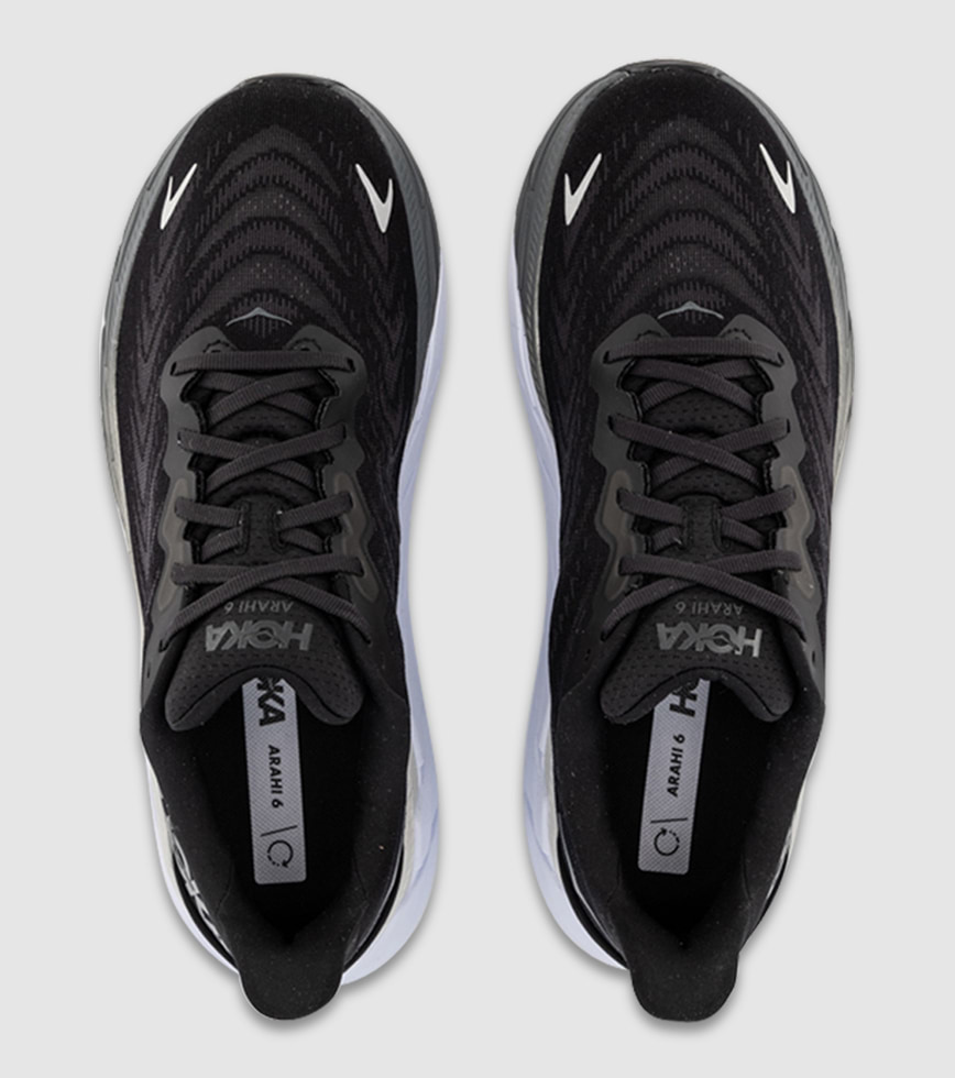 HOKA ARAHI 6 2E MENS BLACK WHITE The Athlete s Foot