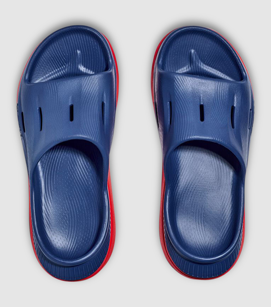 HOKA ORA RECOVERY SLIDE 3 UNISEX SLIDE BELLWETHER BLUE RED ALERT