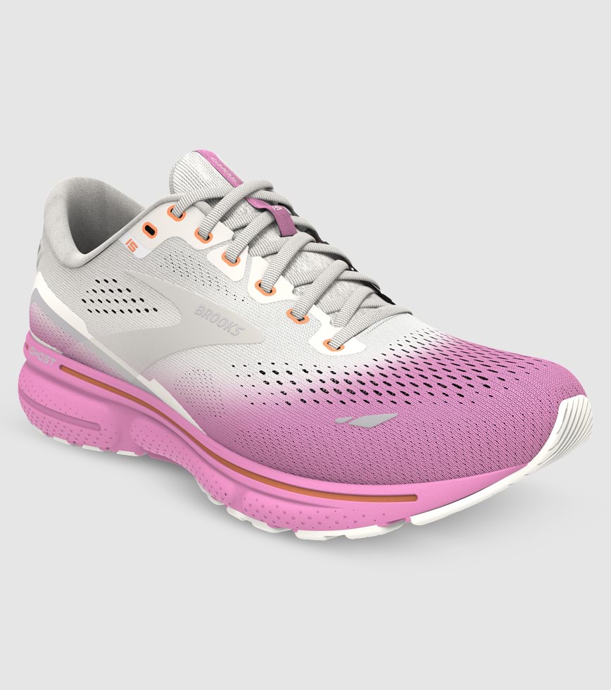 BROOKS GHOST 15 WOMENS GREY COCONUT FUCHSIA The Athlete s Foot