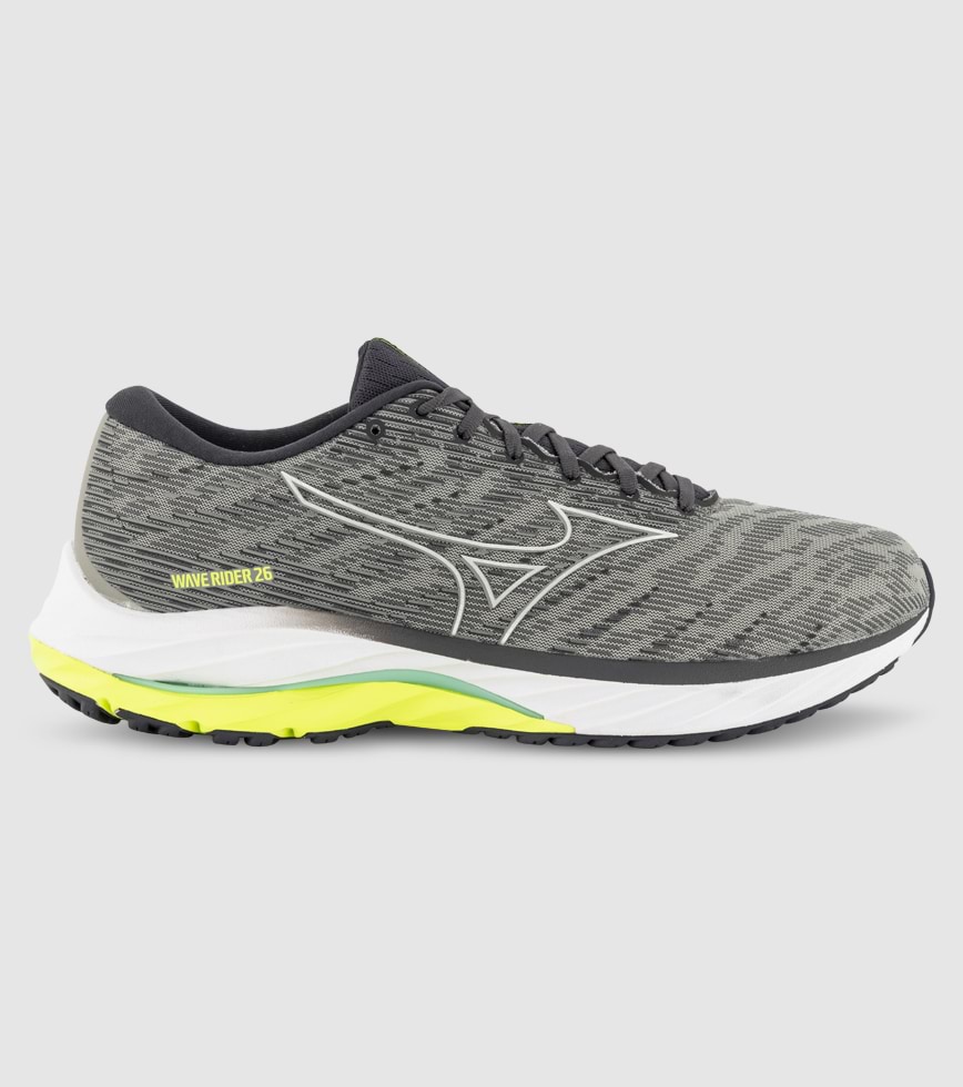 MIZUNO WAVE RIDER 26 MENS ULTIMATE GRAY SILVER NEO LIME