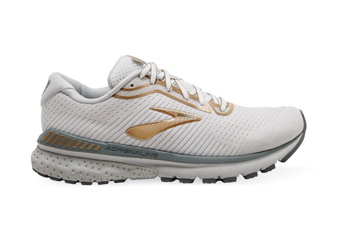 BROOKS ADRENALINE GTS 20 WOMENS WHITE GREY GOLD | The Athlete's Foot