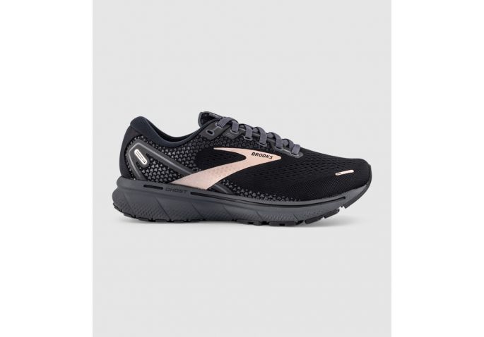 BROOKS GHOST 14 WOMENS BLACK ROSEGOLD GREY | The Athlete's Foot