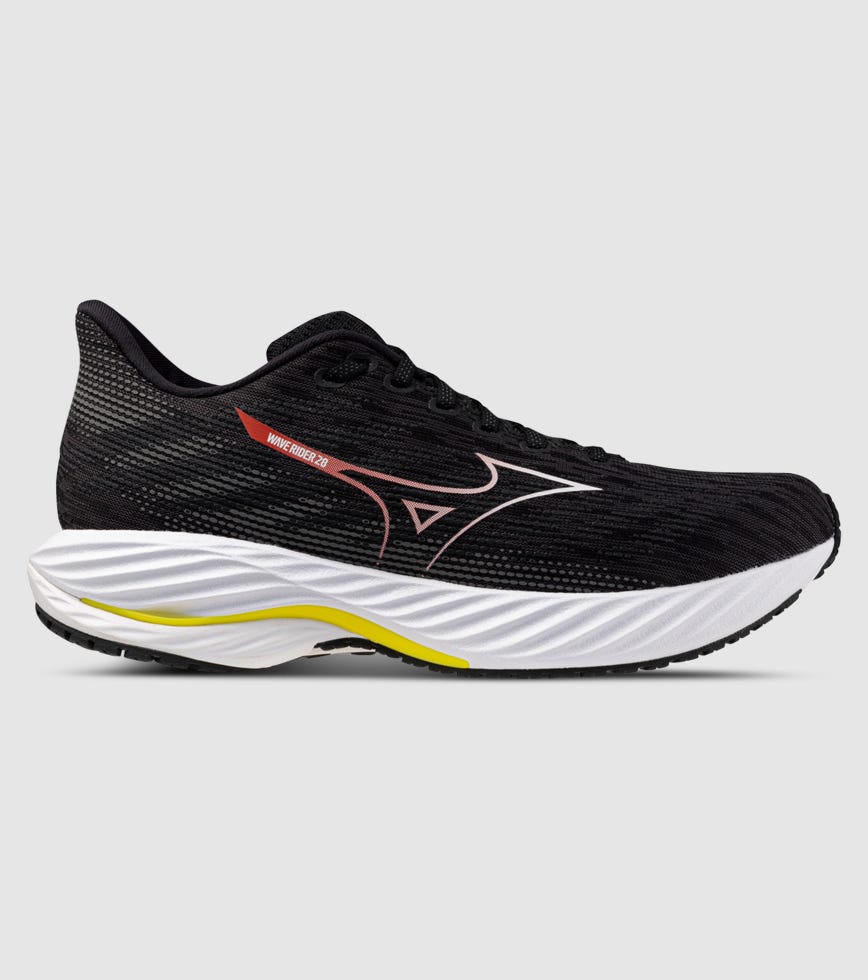 MIZUNO WAVE RIDER 28 MENS BLACK WHITE EVENING PRIMROSE The