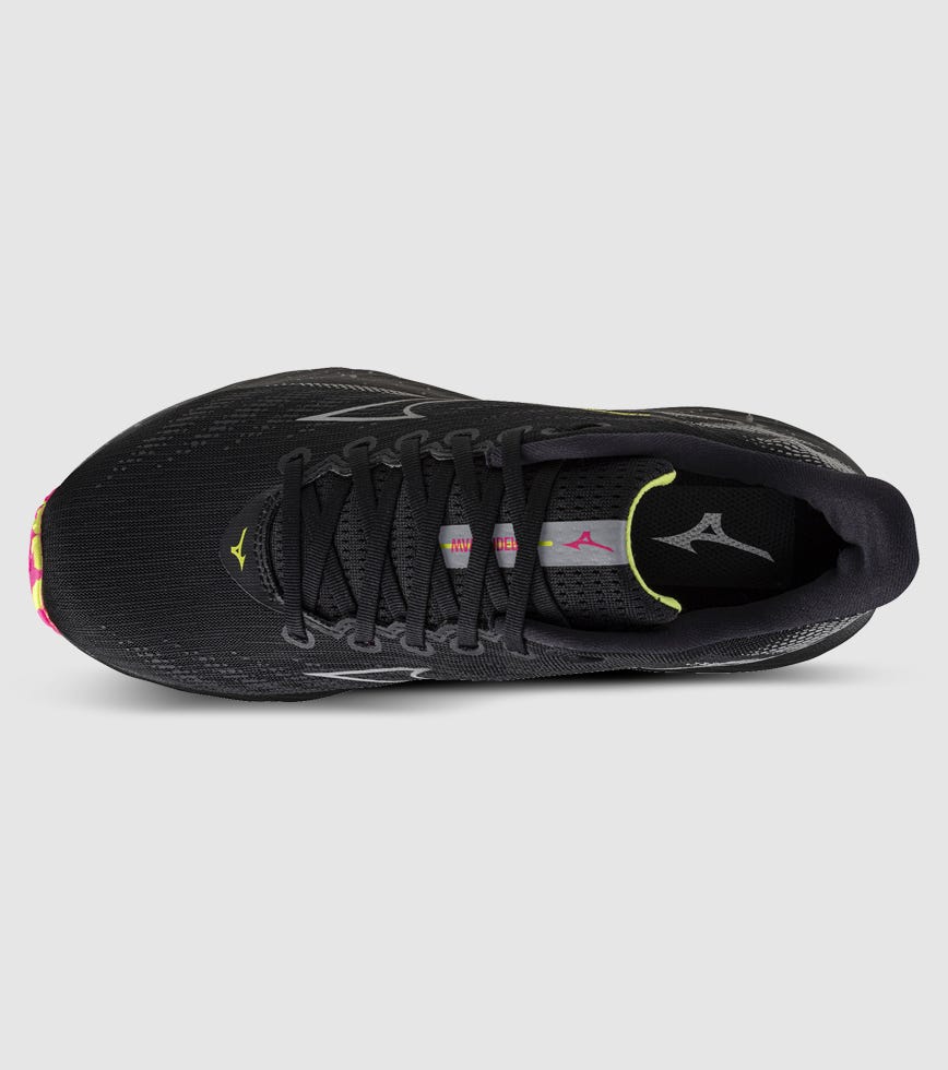 MIZUNO WAVE RIDER 28 MENS BLACK SILVER SUNNY LIME | The