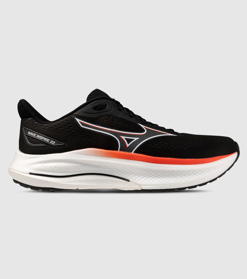 MIZUNO WAVE INSPIRE 22 MENS BLACK QUIET SHADE CHERRY TOMATO | The