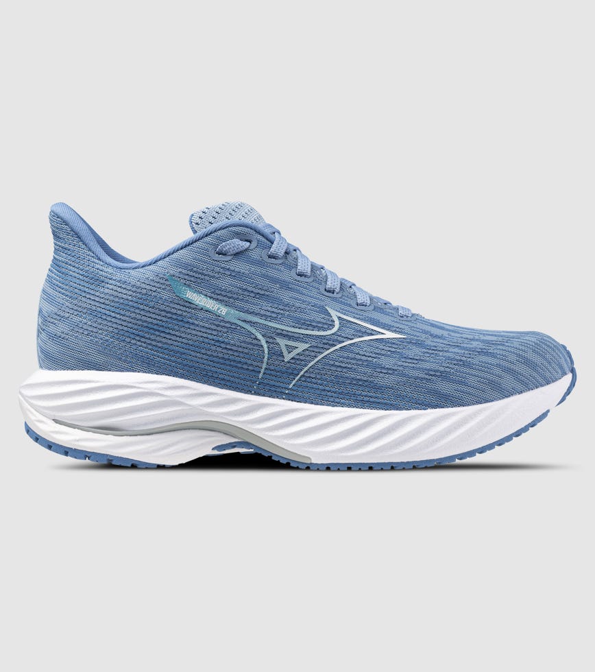 MIZUNO WAVE RIDER 28 (D WIDE) WOMENS GLACIER LAKE WHITE PARISIAN BLUE ...