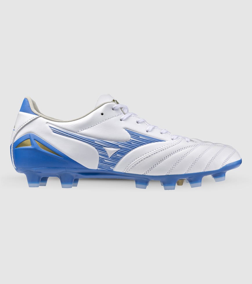 MIZUNO MORELIA NEO IV PRO FG MENS WHITE LASER BLUE | The Athlete's