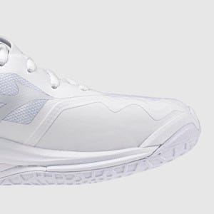 Embossed knit upper provides stability where required to support side-to-side movement.