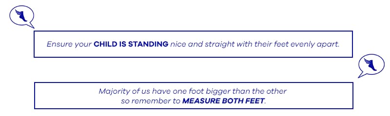 White banner with information on how to measure feet