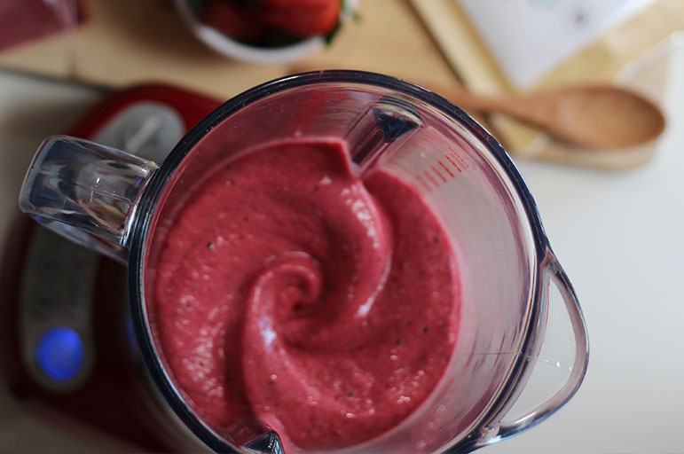 Close up of smoothie in a blender
